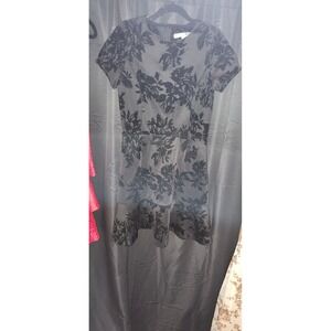 Necessary Objects Black Floral Burnout Velvet Midi Dress‎ Size Large